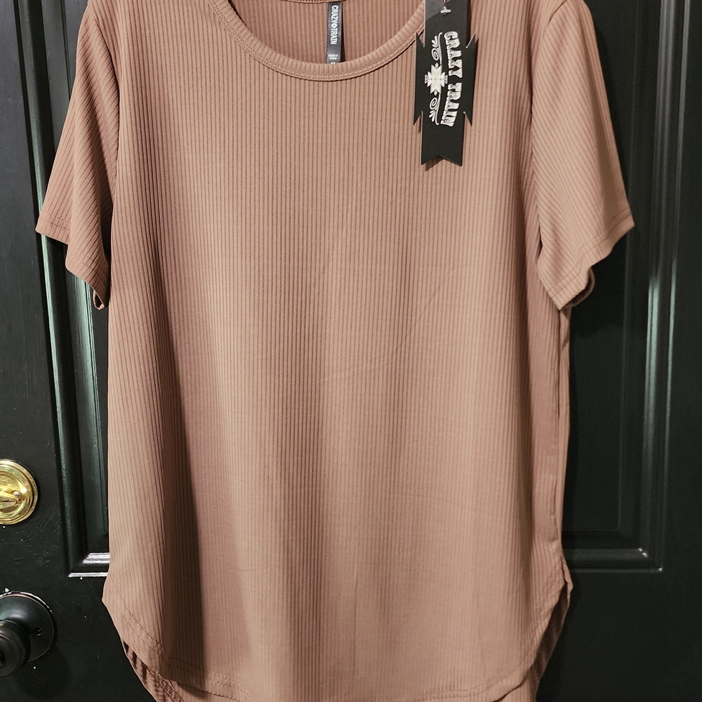 Crazy Train Brown Short Sleeve Ribbed Tee